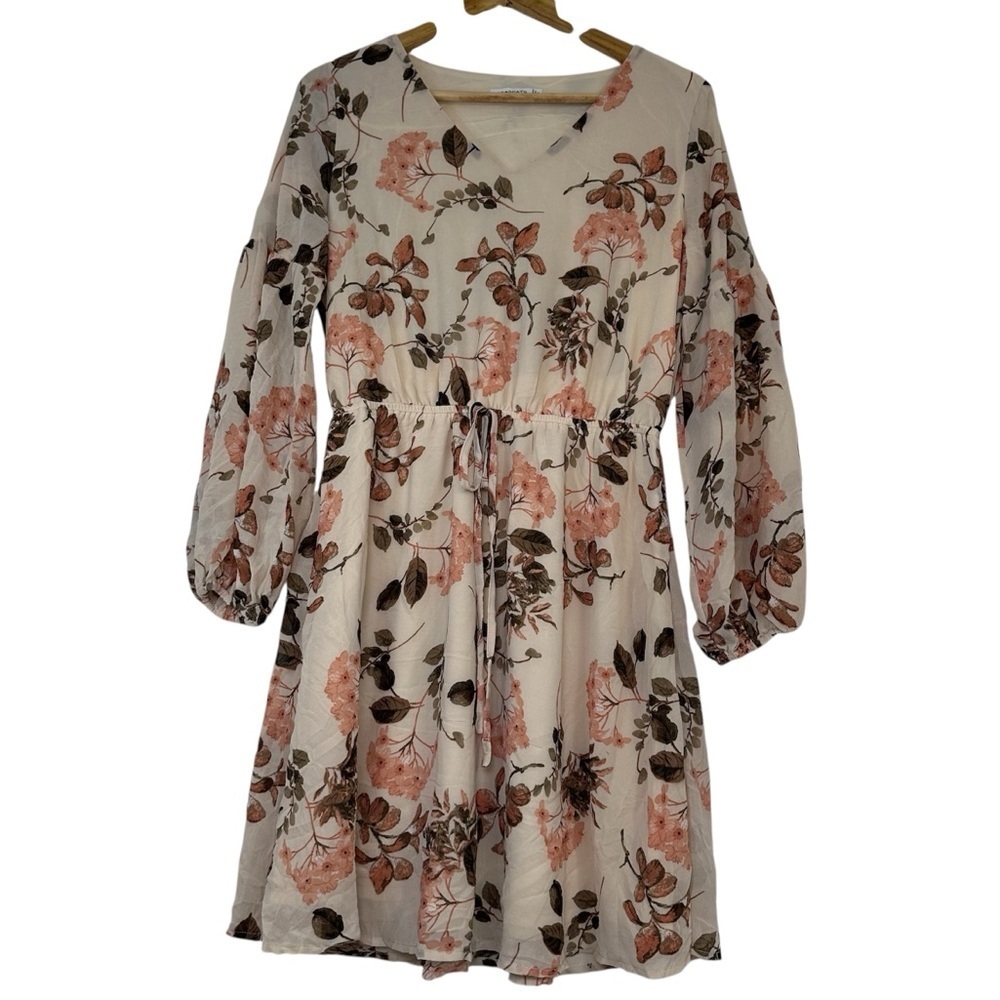 Staccato Long Sleeve Floral Dress in Cream and Brown